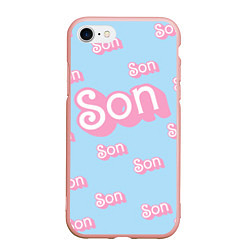 Чехол iPhone 7/8 матовый Сын - в стиле Барби: паттерн голубой, цвет: 3D-светло-розовый