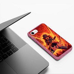 Чехол iPhone 7/8 матовый ACDC rock music fire, цвет: 3D-малиновый — фото 2
