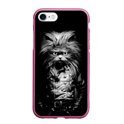 Чехол iPhone 7/8 матовый Кот черный хипстер, цвет: 3D-малиновый