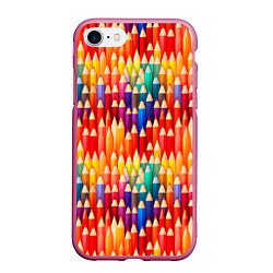 Чехол iPhone 7/8 матовый Цветные карандаши, цвет: 3D-малиновый