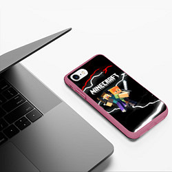 Чехол iPhone 7/8 матовый Майнкрафт молнии, цвет: 3D-малиновый — фото 2