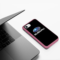 Чехол iPhone 7/8 матовый Subaru sport auto car, цвет: 3D-малиновый — фото 2