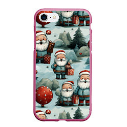 Чехол iPhone 7/8 матовый Рождественский узор с Санта Клаусами
