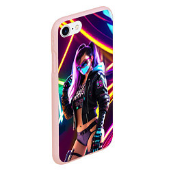 Чехол iPhone 7/8 матовый Cool girl - cyberpunk - neon glow, цвет: 3D-светло-розовый — фото 2