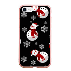 Чехол iPhone 7/8 матовый Снеговички в зимних шапочках со снежинками