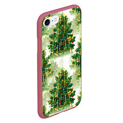 Чехол iPhone 7/8 матовый Рождественская ель - старинный узор, цвет: 3D-малиновый — фото 2