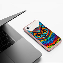 Чехол iPhone 7/8 матовый Сова желтоглазая с разноцветными перьями, цвет: 3D-светло-розовый — фото 2