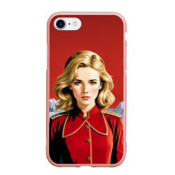 Чехол iPhone 7/8 матовый Девушка в красной униформе, цвет: 3D-светло-розовый