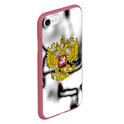 Чехол iPhone 7/8 матовый Герб РФ черно белый, цвет: 3D-малиновый — фото 2