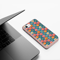Чехол iPhone 7/8 матовый Вязаные цветочки паттерн, цвет: 3D-светло-розовый — фото 2