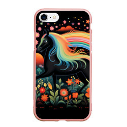 Чехол iPhone 7/8 матовый Лошадка с радужной гривой в стиле фолк-арт