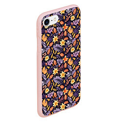Чехол iPhone 7/8 матовый Паттерн из листочков и цветочков, цвет: 3D-светло-розовый — фото 2