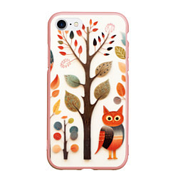 Чехол iPhone 7/8 матовый Совы в осеннем лесу в стиле фолк-арт, цвет: 3D-светло-розовый