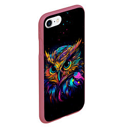 Чехол iPhone 7/8 матовый Разноцветная цифровая сова - нейросеть, цвет: 3D-малиновый — фото 2