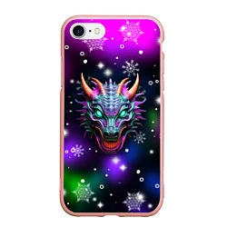 Чехол iPhone 7/8 матовый Неновый дракон, цвет: 3D-светло-розовый
