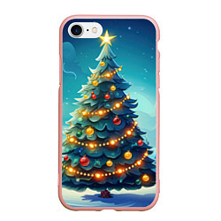 Чехол iPhone 7/8 матовый Новогодняя елка, цвет: 3D-светло-розовый