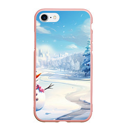 Чехол iPhone 7/8 матовый Новогодний пейзаж снеговик