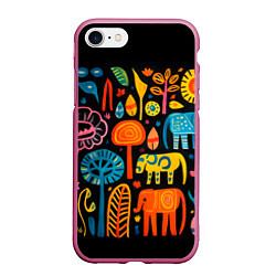 Чехол iPhone 7/8 матовый Африканский узор со слонами - нейросеть