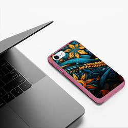 Чехол iPhone 7/8 матовый Узор с растительными элементами, цвет: 3D-малиновый — фото 2