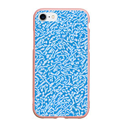 Чехол iPhone 7/8 матовый Белые узоры на синем фоне, цвет: 3D-светло-розовый