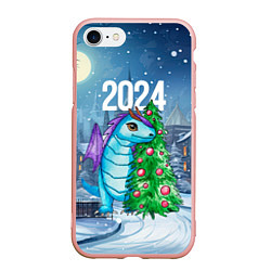 Чехол iPhone 7/8 матовый Дракон у новогодней елки 2024