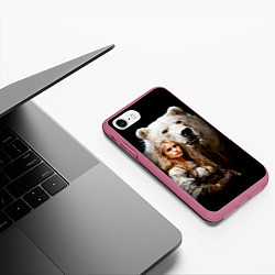 Чехол iPhone 7/8 матовый Славянка с большим белым медведем, цвет: 3D-малиновый — фото 2