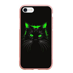 Чехол iPhone 7/8 матовый Черный кот в зеленом свечении, цвет: 3D-светло-розовый