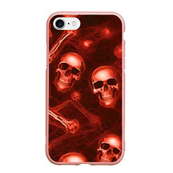 Чехол iPhone 7/8 матовый Красные черепа и кости, цвет: 3D-светло-розовый