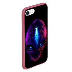 Чехол iPhone 7/8 матовый UFO alien head, цвет: 3D-малиновый — фото 2