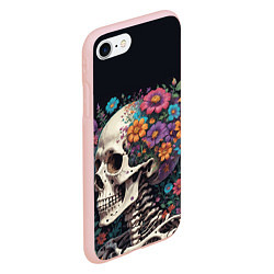 Чехол iPhone 7/8 матовый Скелет среди цветов, цвет: 3D-светло-розовый — фото 2