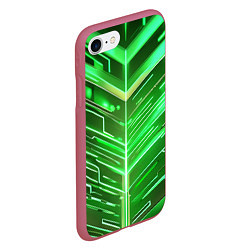 Чехол iPhone 7/8 матовый Зелёные неон полосы киберпанк, цвет: 3D-малиновый — фото 2