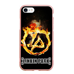 Чехол iPhone 7/8 матовый Linkin Park - fire logo, цвет: 3D-светло-розовый