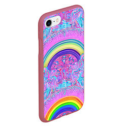 Чехол iPhone 7/8 матовый Радужный узор разноцветный, цвет: 3D-малиновый — фото 2