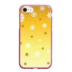 Чехол iPhone 7/8 матовый Снежинки и звезды на желтом, цвет: 3D-малиновый