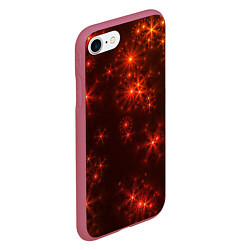 Чехол iPhone 7/8 матовый Абстрактные светящиеся красно оранжевые снежинки, цвет: 3D-малиновый — фото 2