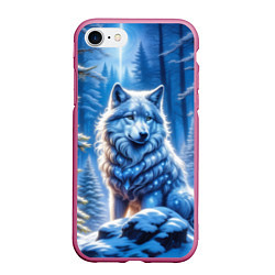 Чехол iPhone 7/8 матовый Волк в зимнем ночном лесу, цвет: 3D-малиновый