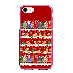 Чехол iPhone 7/8 матовый Капибара на Новый год, цвет: 3D-малиновый