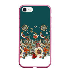 Чехол iPhone 7/8 матовый Индийский орнамент с птицами, цвет: 3D-малиновый