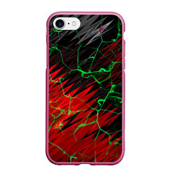 Чехол iPhone 7/8 матовый Зелёные трещины узоры, цвет: 3D-малиновый