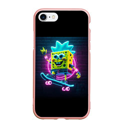 Чехол iPhone 7/8 матовый Sponge Bob on a skateboard, цвет: 3D-светло-розовый