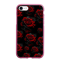 Чехол iPhone 7/8 матовый Красные розы цветы, цвет: 3D-малиновый