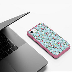 Чехол iPhone 7/8 матовый Новогодние акварельные гномы, цвет: 3D-малиновый — фото 2