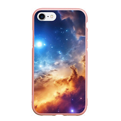 Чехол iPhone 7/8 матовый Оранжевая небула космос, цвет: 3D-светло-розовый