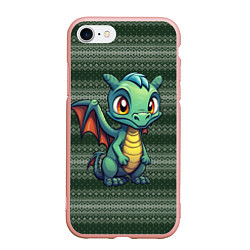 Чехол iPhone 7/8 матовый Зеленый дракон на вязанном фоне