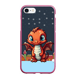 Чехол iPhone 7/8 матовый Рыжий новогодний дракон, цвет: 3D-малиновый