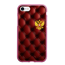 Чехол iPhone 7/8 матовый Золотой герб России на красном кожаном фоне