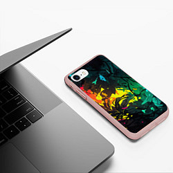 Чехол iPhone 7/8 матовый Яркие разноцветные абстрактные листья, цвет: 3D-светло-розовый — фото 2
