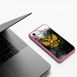 Чехол iPhone 7/8 матовый Россия герб краски глитч, цвет: 3D-малиновый — фото 2