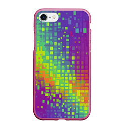 Чехол iPhone 7/8 матовый Разноцветные пиксели, цвет: 3D-малиновый