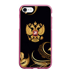 Чехол iPhone 7/8 матовый Золотой герб России и объемные листья